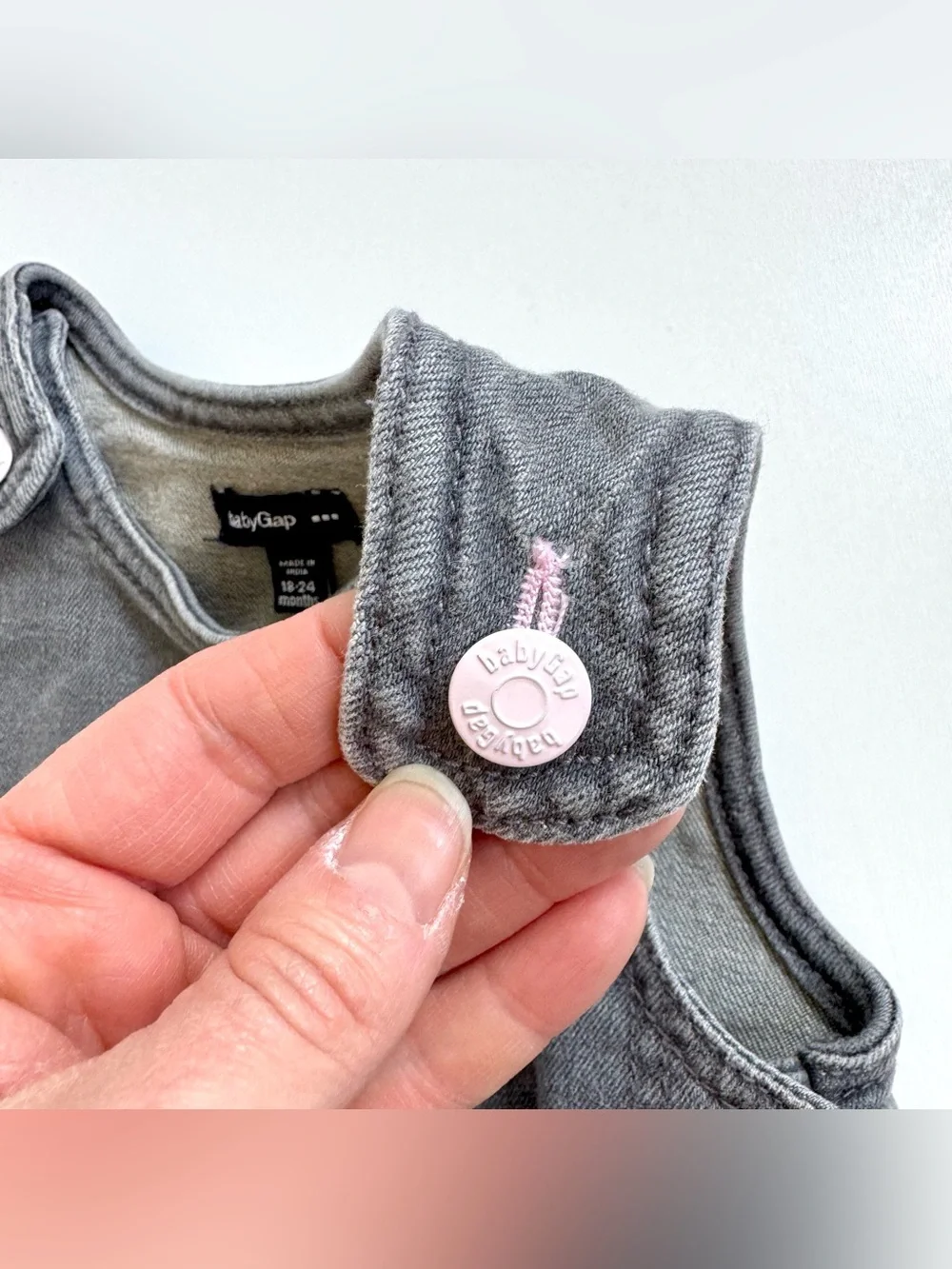 Gap Baby Gray Denim Overall Dress Girls Size 18-24 Month Ruffle